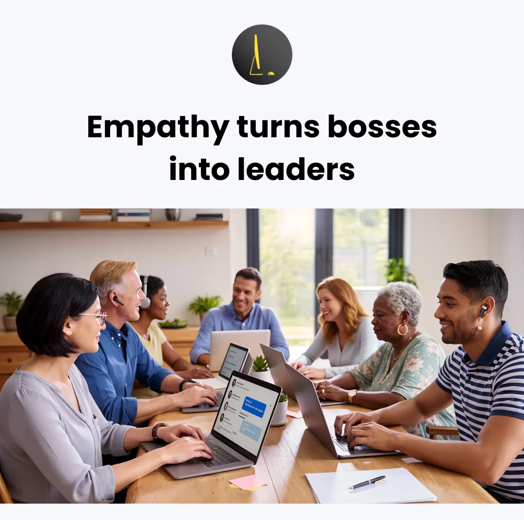 Empathetic leader listening to employees promoting trust and open communication.