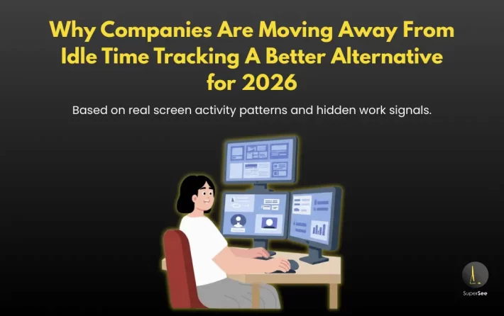 Hero banner showing an employee overwhelmed by multiple screens, representing digital burnout and productivity decline.