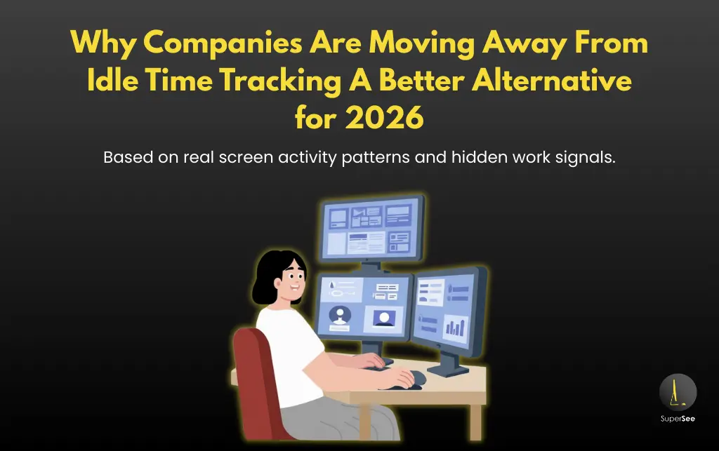 Hero banner showing an employee overwhelmed by multiple screens, representing digital burnout and productivity decline.