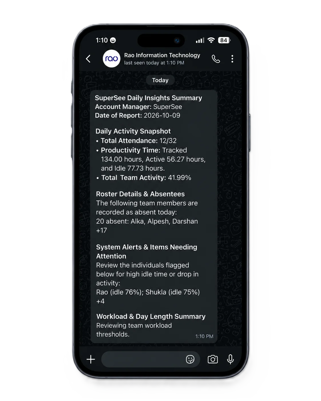 SuperSee daily WhatsApp insights on an iPhone
