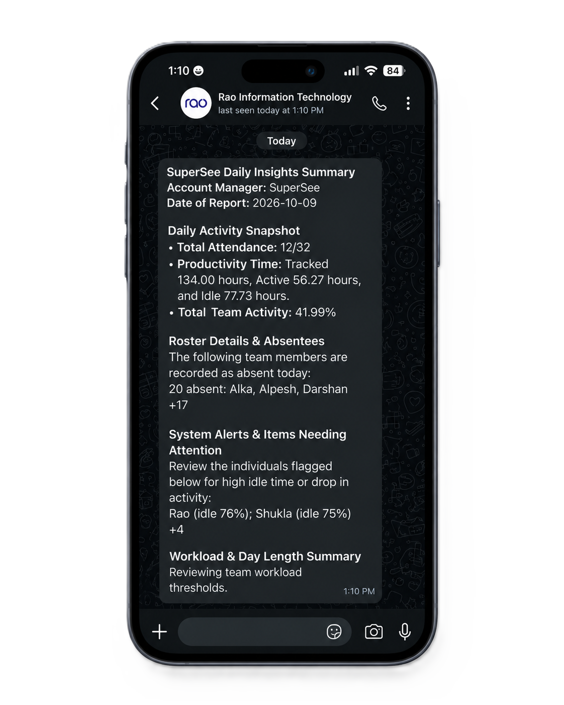 SuperSee daily WhatsApp insights on an iPhone