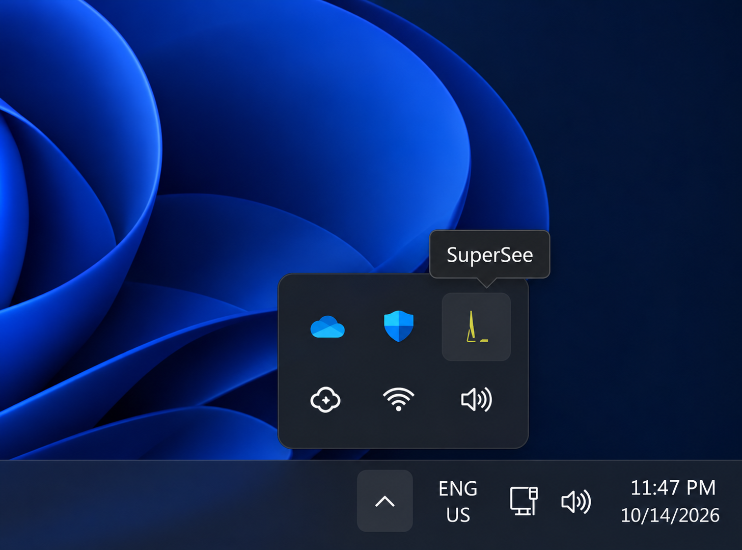 Windows 11 system tray showing the SuperSee icon