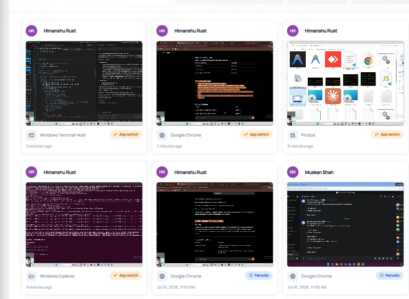 SuperSee screenshot monitoring interface