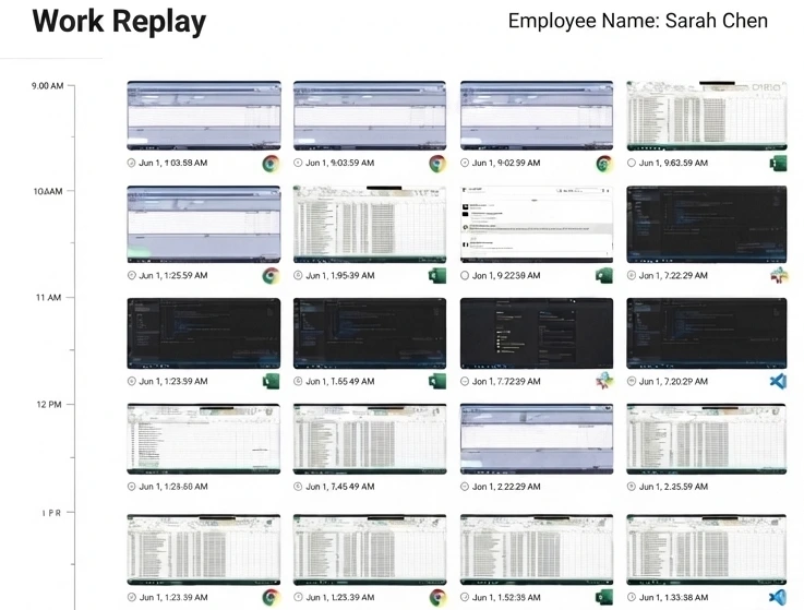 SuperSee work replay timeline visual interface